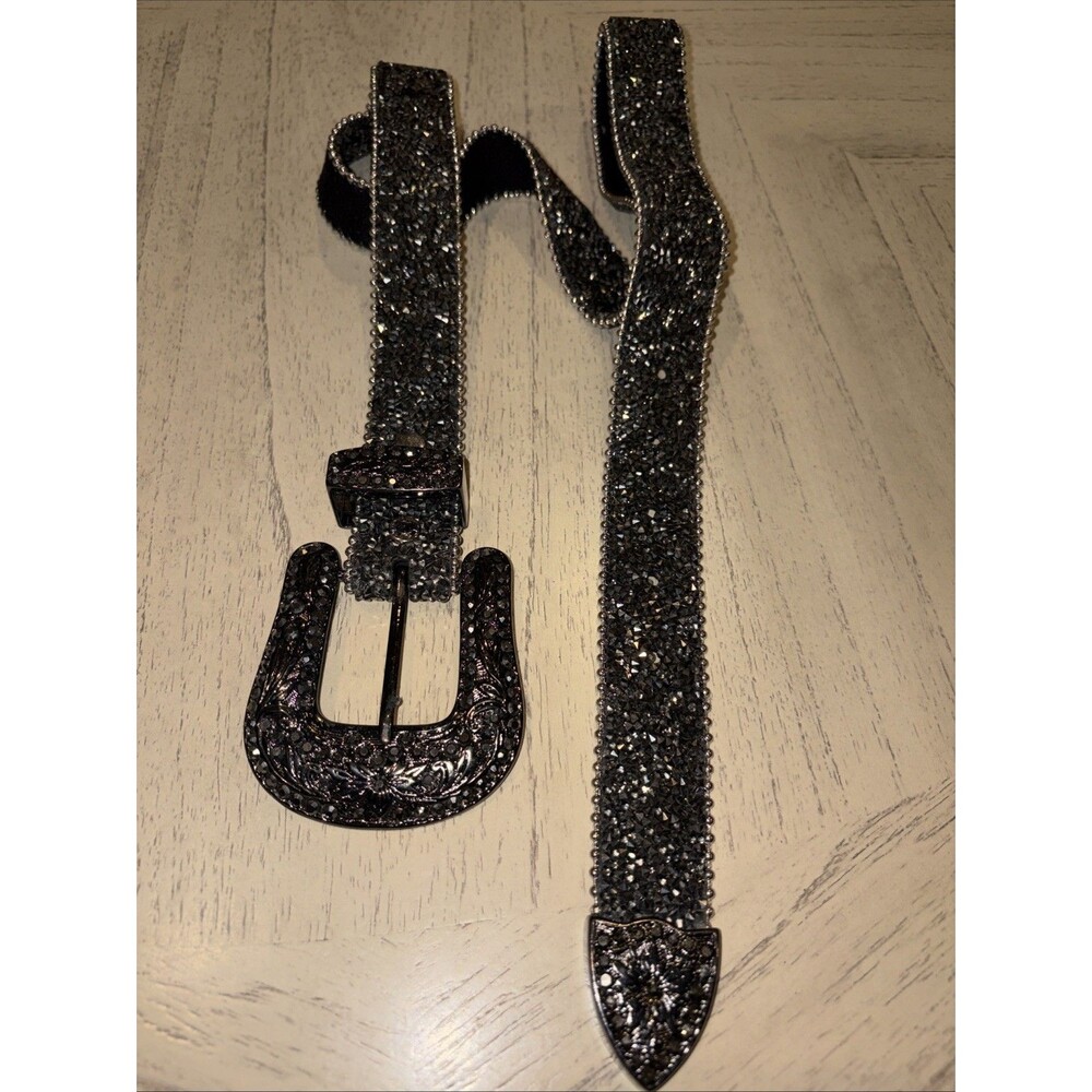 Women’s Black Glitter Western Leather Belt Size ML